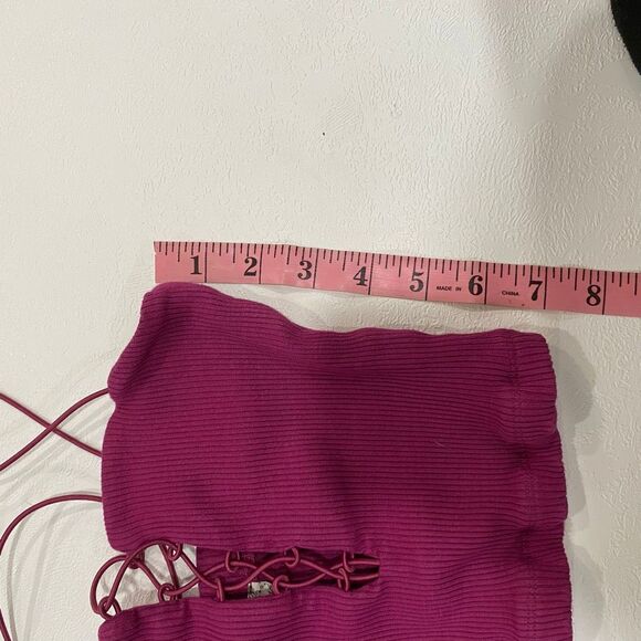 Free People Intimately Fuchsia Lace-Up Ribbed Crop Top XS - Picture 5 of 5